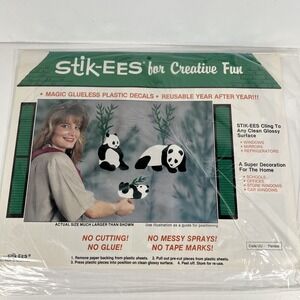 Panda Bears and Bamboo 1990 Vintage Stik-EES Vinyl Decals Window Clings NEW